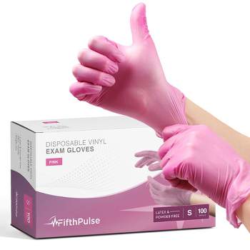 FifthPulse Disposable Vinyl Exam Gloves, Pink, Box of 100 - Powder-Free, Latex-Free, 3-Mil Thickness