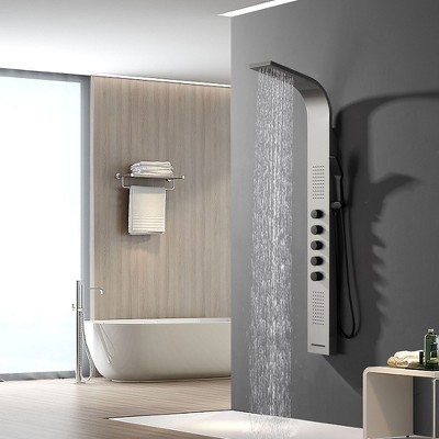 Black and Nickel Modern Dual Head Shower Panel System with Massage Jets