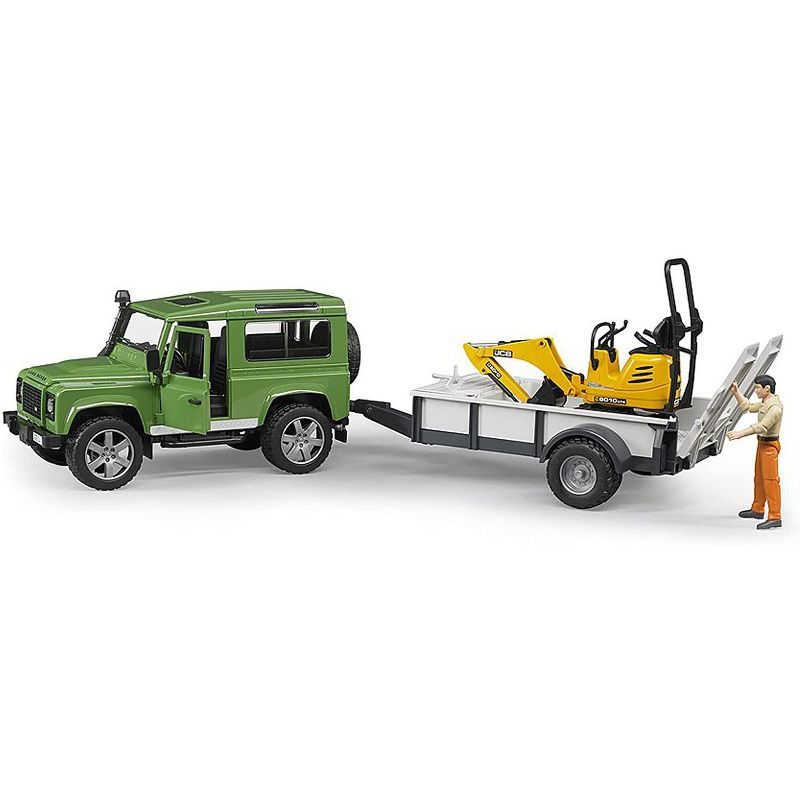 Bruder Land Rover with Trailer, JCB Micro Excavator and Worker Figure, 3 of 4