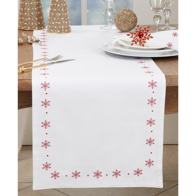 Winter Wonderland Embroidered Cotton Snowflake Table Runner