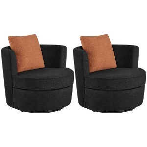 Yaheetech Set of 2 Bouclé Fabric Swivel Armchair with Throw Pillow for Living Room, Bedroom - 1 of 4