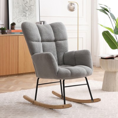 Bella Depot Teddy Upholstered Rocking Chair with High Backrest