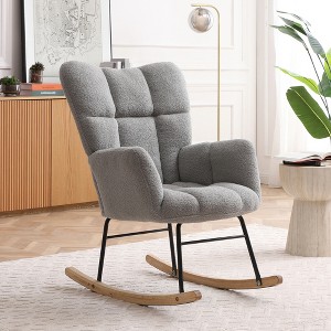 Teddy Upholstered Rocking Chair with High Backrest - 1 of 4