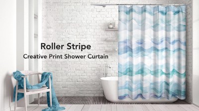 Watercolor Blue and Teal Wavy Polyester Shower Curtain