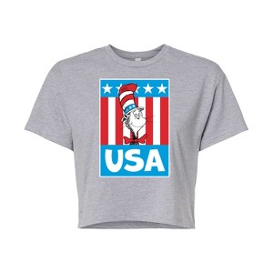 Women's - Dr. Seuss - Cat In The Hat USA Cropped Graphic T-Shirt - 1 of 4