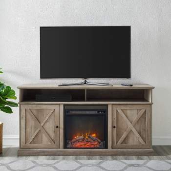 Beaux Farmhouse Barn Door with Electric Fireplace TV Stand for TVs up to 65" - Saracina Home