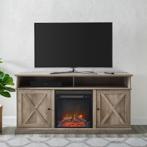 Electric Fireplace Tv Stand, White Electric Fireplace Tv Stand With Sliding Barn Doors