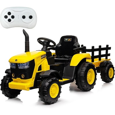 12V Kids Ride-On Tractor with Remote Control, Detachable Trailer, 35W Dual Motors, 3 Speed, 7 LED Lights, Durable Electric Farm Truck Toy