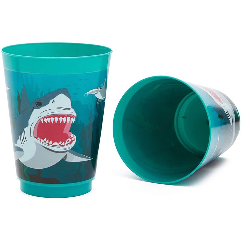 Blue Panda 16 Packs Plastic 16 oz Party Cups Shark Theme Reusable Tumblers for Boys Kids Birthday, Blue, 4 of 6