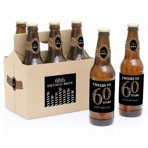 Big Dot of Happiness Adult 60th Birthday - Gold - Birthday Party Decorations for Women and Men - 6 Beer Bottle Label Stickers and 1 Carrier - 1 of 4