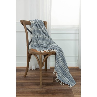 Full Size Blue and White Cotton Striped Throw Blanket
