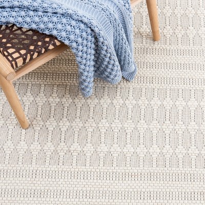 Ivory Beige 36"x5" Handwoven Flatweave Wool Blend Rug