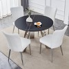 Infurnic Dining Sets Dining Table and Chair Set Mirror-polished Stainless Steel Base 4 Chairs Modern Luxury Round , White, 42"*42"*29.5" - 2 of 4
