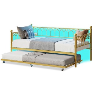 Garvee Twin Daybed with Trundle,Day Bed with LED Lights & Charging Station, Metal Bed Frame with Pull Out Trundle for Living Room, Small Spaces - 1 of 1