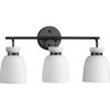 Progress Lighting Lexie 3-Light Vanity Light, Steel, Matte Black, Opal Glass Shades. Versatile, modern design for bathrooms. - 3 of 4
