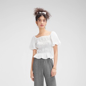 Women's Shirred Puff Sleeve Blouse - Wild Fable™ - 1 of 4