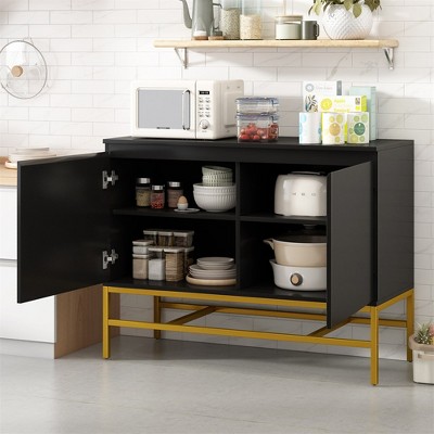 Accent Storage Cabinet with 2 Doors,Wooden Sideboard Buffet Cabinet,Sofa Console End Table With Metal Legs for Kitchen Bathroom Living Room Entryway