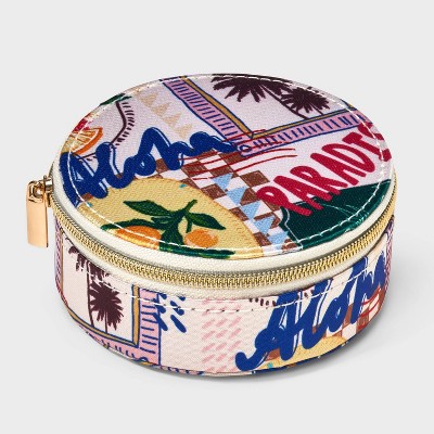 Small Round Printed Travel Jewelry Organizer - A New Day™ Off-White/Blue/Red
