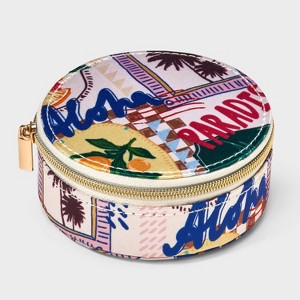 Small Round Printed Travel Jewelry Organizer - A New Day™ Off-White/Blue/Red - 1 of 2