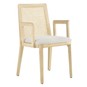 Modway Monarch Wood Dining Armchair – Antique White Frame with Cane Back and Ivory Padded Seat, Rustic Farmhouse Style Accent - 1 of 4