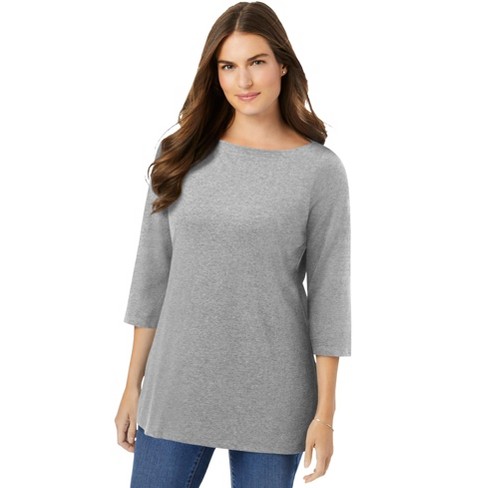 Woman Within Women's Plus Size Perfect Three-Quarter Sleeve Boatneck Tee - image 1 of 4