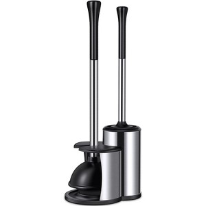 Hideaway Toilet Plunger and Brush Set - Discreet Covered Caddy Conceals Tools in Plain Sight, Heavy-Duty Combo for a Tidy Bathroom - 1 of 4