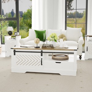 47.2"Farmhouse Sliding Barn Door Coffee Storage Large Rectangular Table,DARK GREY - 1 of 4