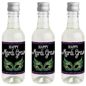 Big Dot of Happiness Mardi Gras - Mini Wine and Champagne Bottle Label Stickers - Masquerade Party Favor Gift for Women and Men - Set of 16 - 1 of 4