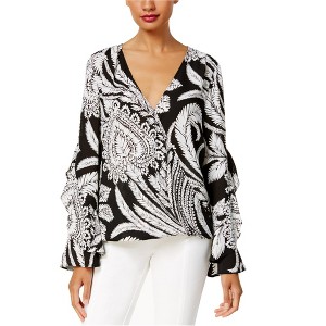 I.N.C International Concepts Womens Ruffled Knit Blouse, Black, Small - 1 of 1