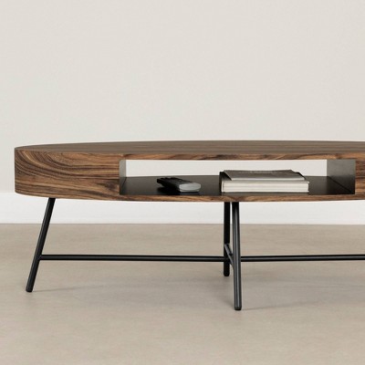 Urban Chic Oval Acacia Wood Coffee Table with Metal Legs