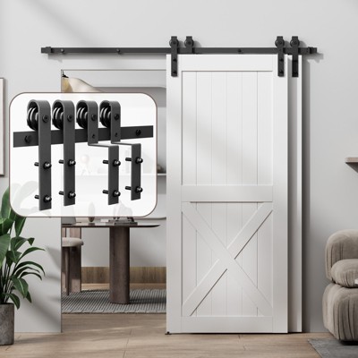 Bypass Sliding Barn Door Hardware Kit, Double Track for Double Door,Heavy Duty,Basic I/J Pulley,Slide Smoothly Quietly,Easy Install (No Door)