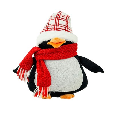 Northlight 13.75" Black and Red Penguin Wearing a Scarf with Plaid Hat Christmas Tabletop Decoration