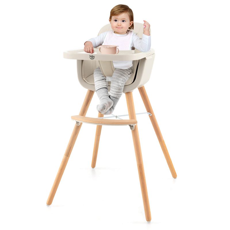 Infans 3 in 1 Convertible Wooden High Chair Baby Toddler w/ Cushion Beige, 1 of 8