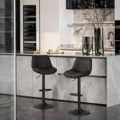Ora Maison Set of 2 Adjustable Swivel Black Bar Stools 26–34", Faux Leather Counter Chairs with Footrests for Kitchen Island or Home Bar
