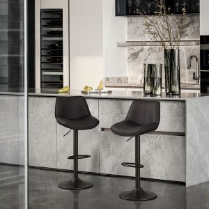 Ora Maison Set of 2 Adjustable Swivel Black Bar Stools 26–34", Faux Leather Counter Chairs with Footrests for Kitchen Island or Home Bar - 1 of 4