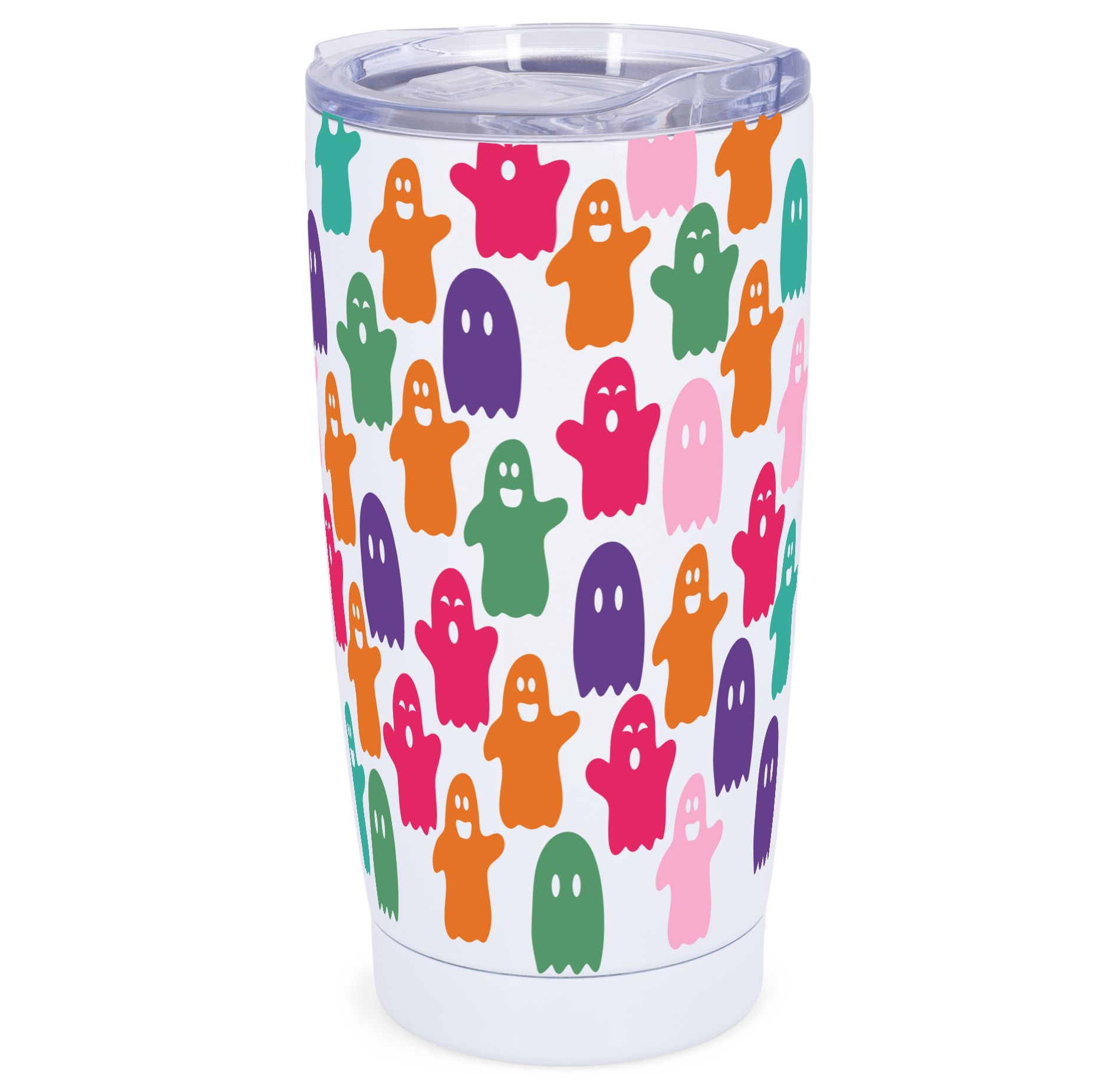Elanze Designs Little Monsters Ghosts Halloween Wrap-Around Design 20 Ounce Stainless Steel On-The-Go Coffee Mug, Thermal Travel Tumbler with Leak