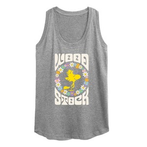 Women's - Peanuts - Retro Floral Woodstock Graphic Racerback Tank - 1 of 4