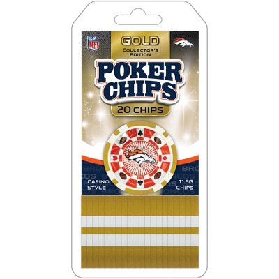 MasterPieces Casino Style 20 Piece 11.5 Gram Poker Chip Set NFL Denver Broncos Gold Edition