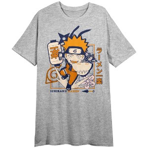 Naruto Shippuden Naruto With Ichiraku Ramen Crew Neck Short Sleeve Athletic Heather Women's Night Shirt - 1 of 2