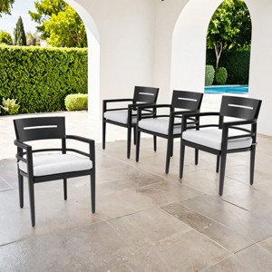 Outdoor Upholstered Dining Chairs Set of 4, Black Aluminum Patio Armchairs with Sunbrella Cushions, Tapered Legs for Patio or Garden - Cuddlewood - 1 of 4