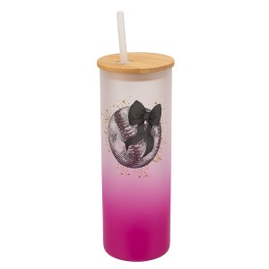 Elanze Designs 25 Ounce Frosted Glass Gradient Travel Tumbler With Straw and Wooden Lid, Baseball With Black Bow Pink - 1 of 1