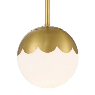 7" Adjustable Antique Brass and White Glass Globe Pendant Light