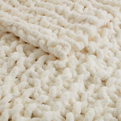 Ivory Chenille Luxurious Chunky Knit 50"x60" Throw Blanket