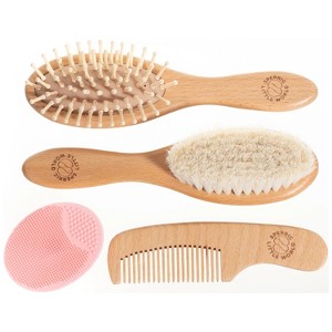 Baby Hair Brush and Comb Set for Newborn – Wooden Baby Brush with Soft Goat Bristle, Cradle Cap Brush for Newborns Infant, Toddlers, Eco-Friendly - 1 of 4