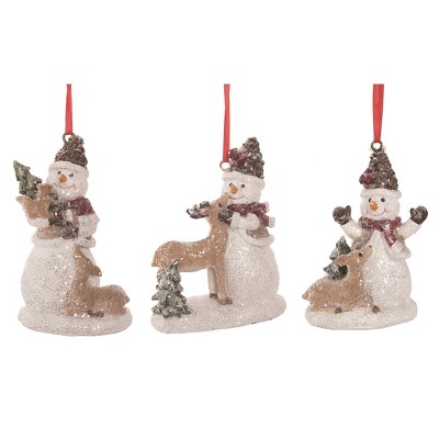 Transpac Sweet Forest Snowman Ornament Set of 3 for Christmas Tree Indoor Decoration Easy Care Holiday Decor
