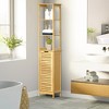 kleankin Bathroom Floor Cabinet with 3 Shelves and Cupboard, Slim and Freestanding Linen Tower with Storage, Natural - 3 of 4