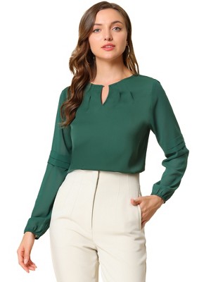 INSPIRE CHIC Women's Chiffon Semi Sheer Keyhole Neck Elegant Work Blouse