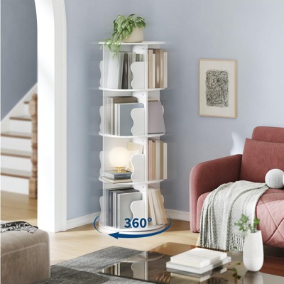 360° Rotating Bookshelf Tower - 4-Tier Stackable Spinning Bookcase, Wood Storage Display Rack for Home, Kids Room & Office