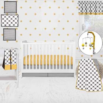 Bacati - Dots Stripes Gray Yellow 10 pc Boy or Girl Gender Neutral Unisex Baby Crib Bedding Set with 2 Crib Fitted Sheets