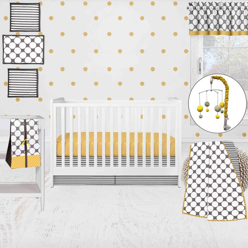 Bacati - Dots Stripes Gray Yellow 10 pc Boy or Girl Gender Neutral Unisex Baby Crib Bedding Set with 2 Crib Fitted Sheets, 1 of 12